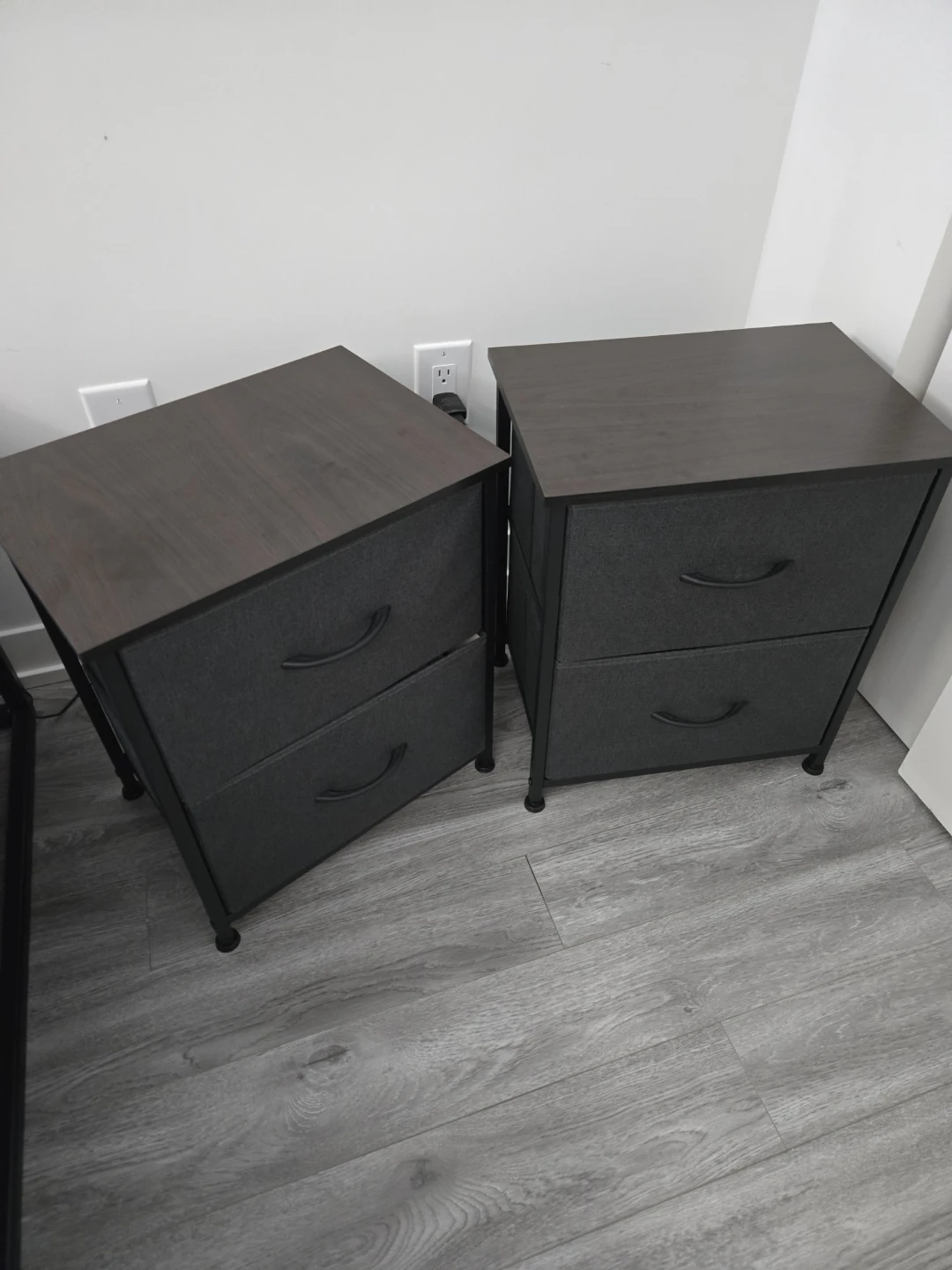 2x Nightstand with Fabric Drawers