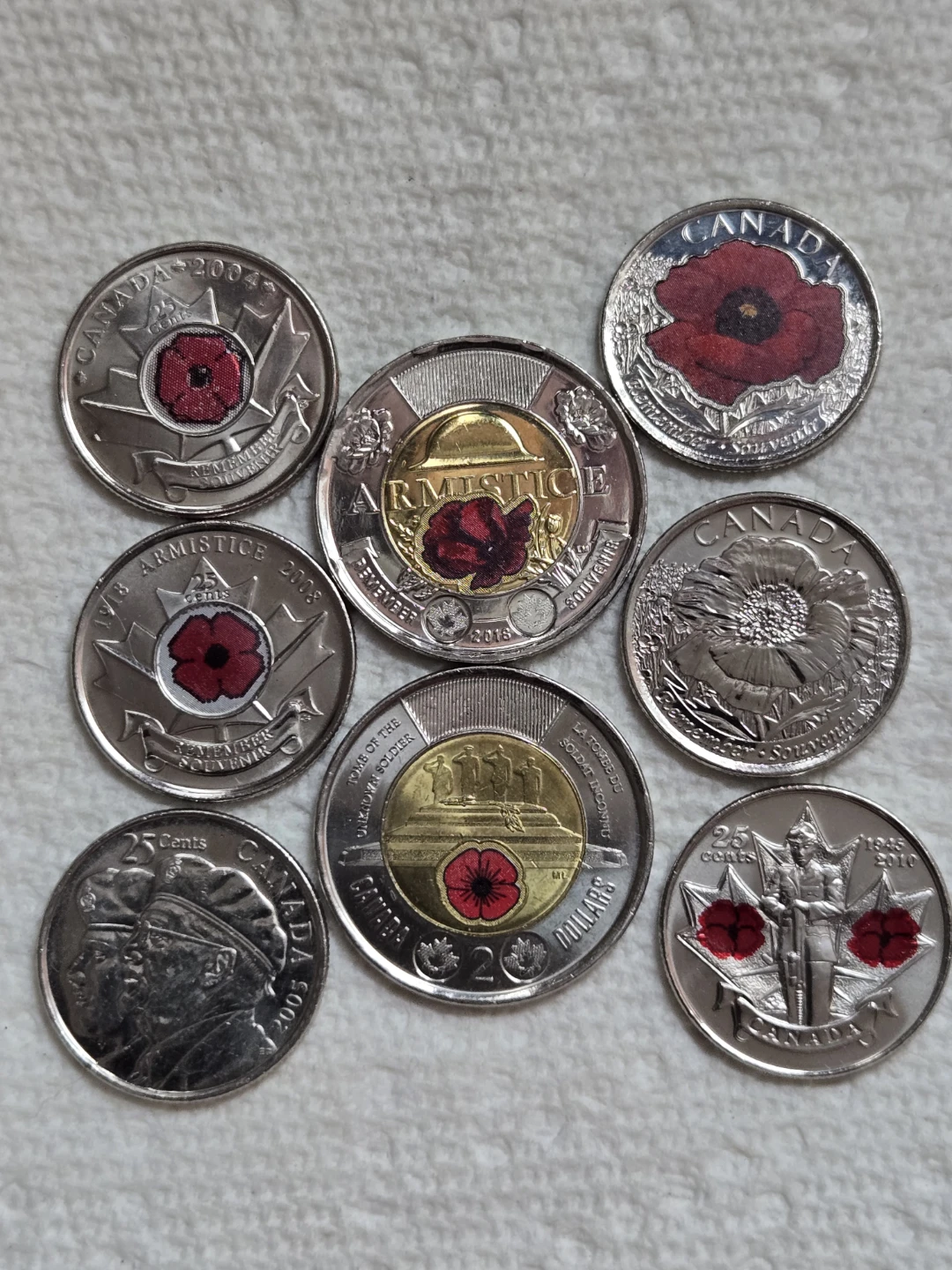 Collection of 8 Canadian Poppy and Armistice Themed Coins - photo 2