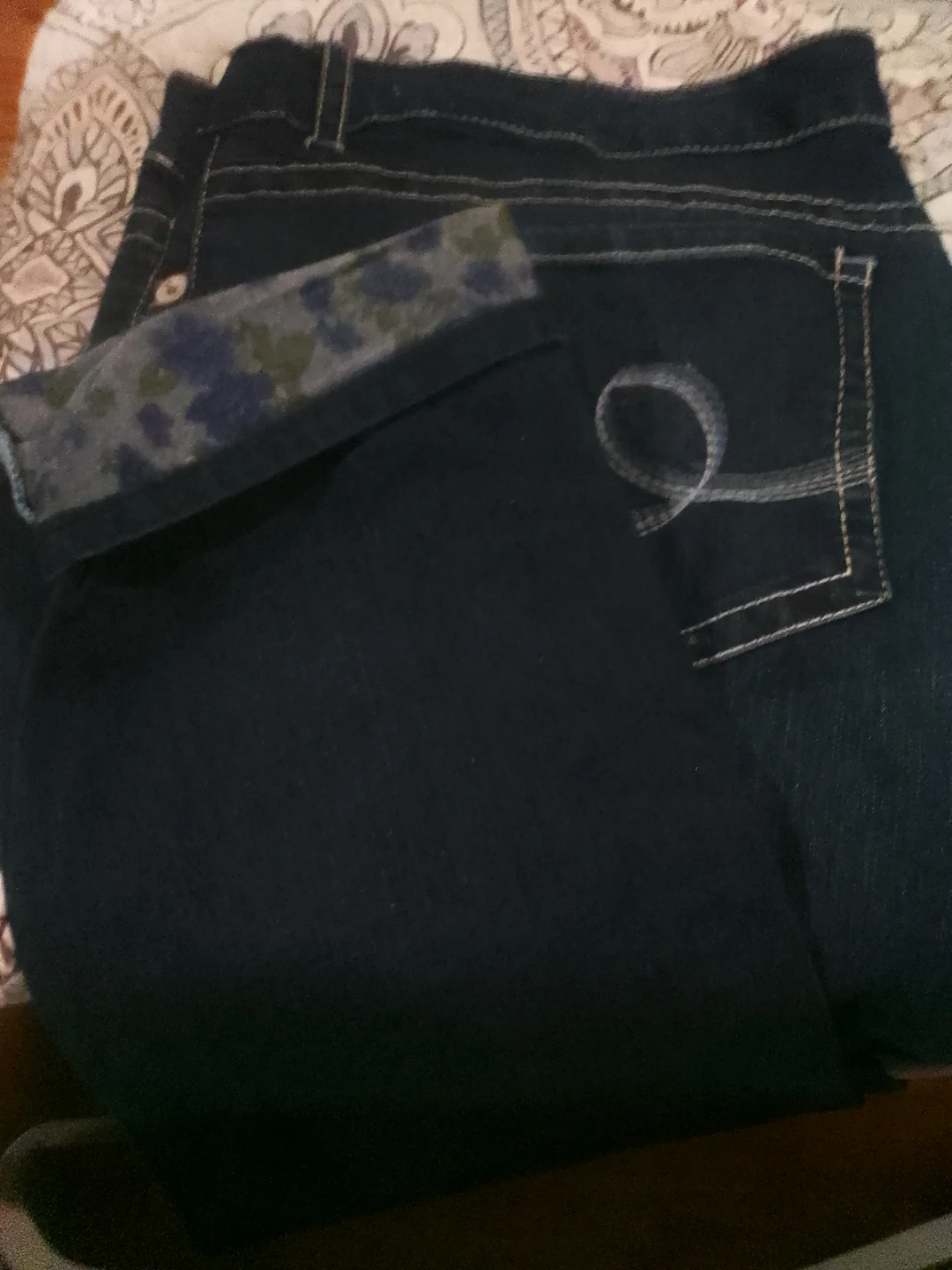 Blue Denim Seven7 Jeans with Floral Accent