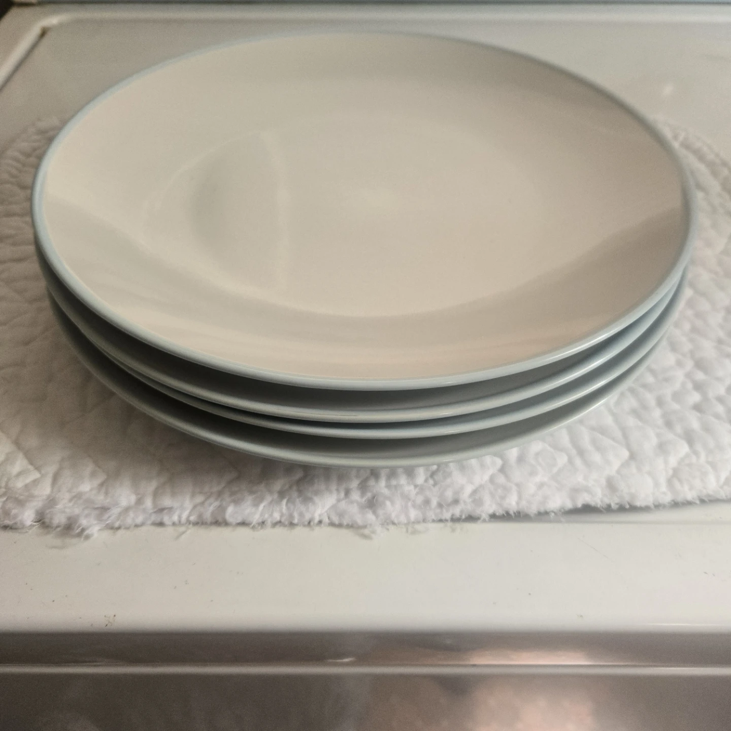 Set of 4 White Plates with Blue Rim