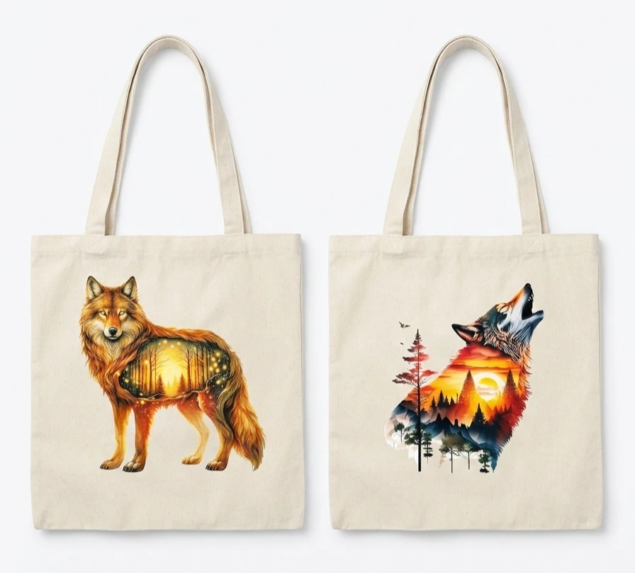 Canvas Tote Bag with Nature & Religious Prints