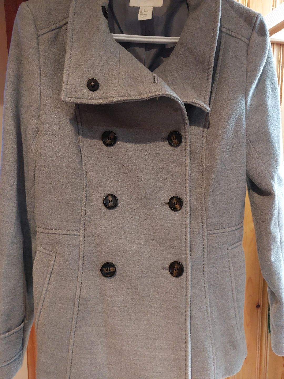 H&M Grey Double-Breasted Pea Coat - Size 8 - photo 2