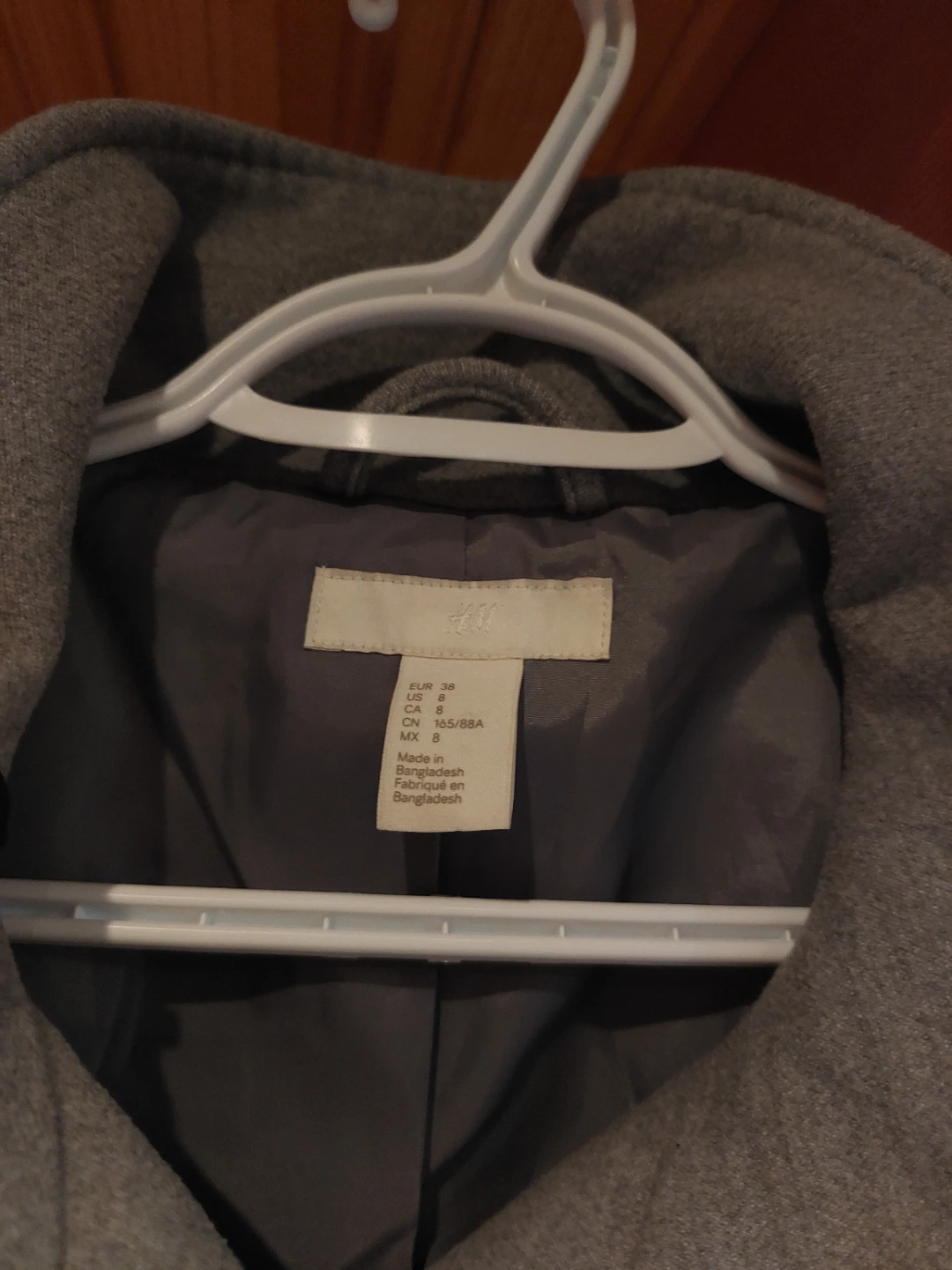 H&M Grey Double-Breasted Pea Coat - Size 8 - photo 3