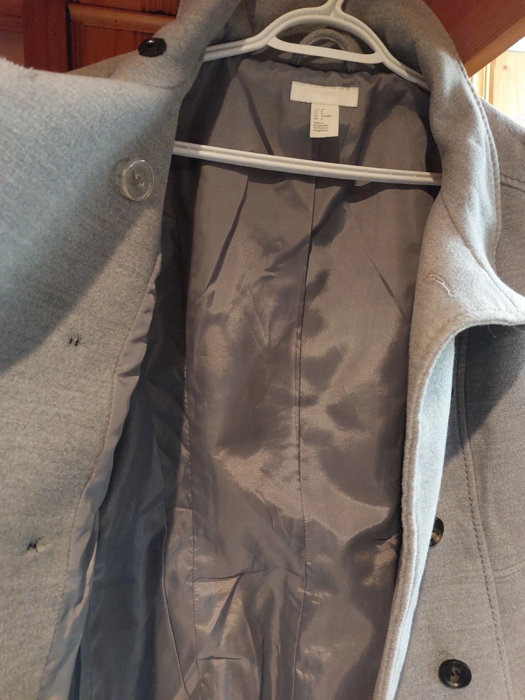 H&M Grey Double-Breasted Pea Coat - Size 8 - photo 5