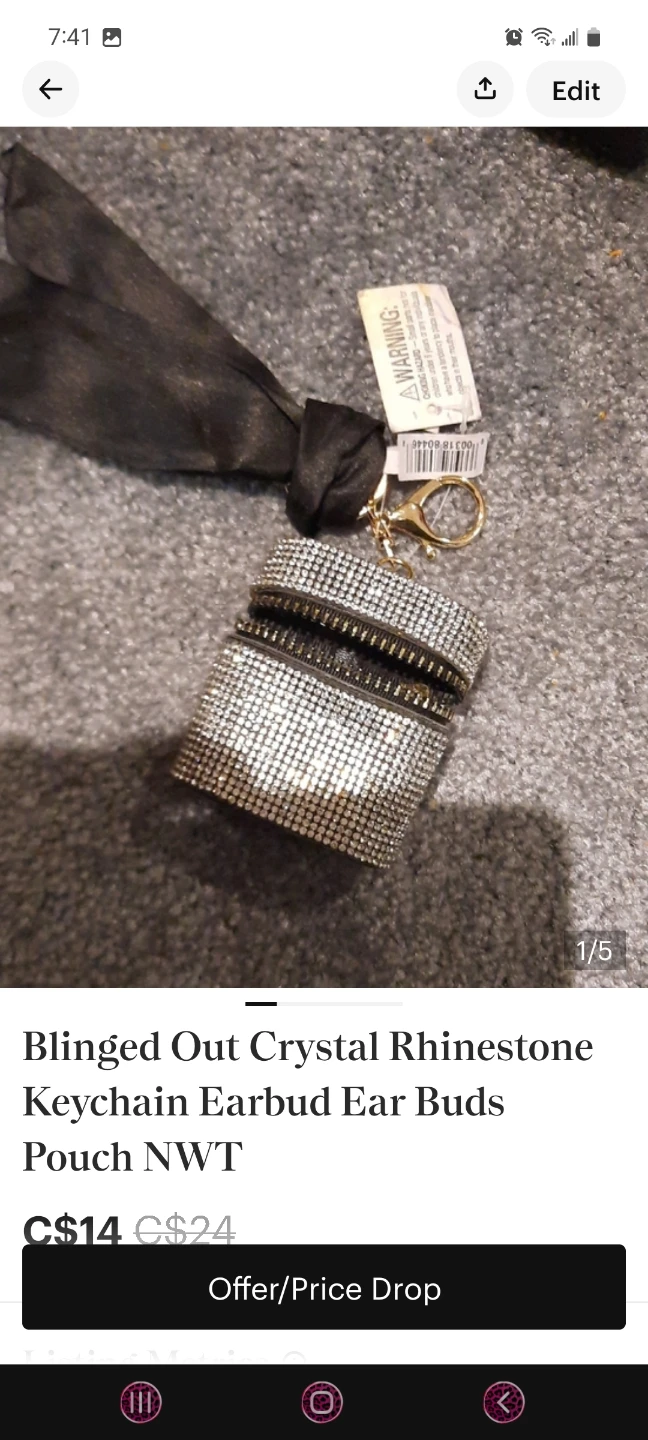NWT CRAZY FANCY RHINESTONE'S EARBUDS KEYFOB - photo 5