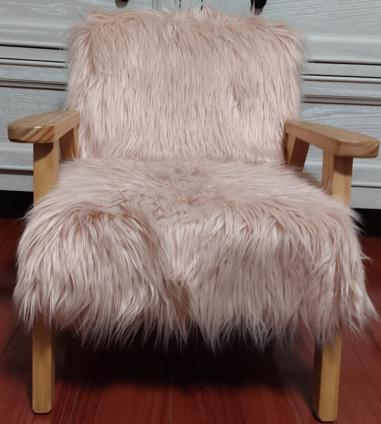 Pink Faux Fur Accent Chair with Wooden Frame
