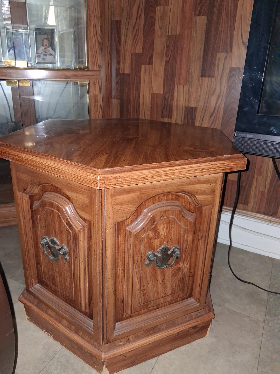 Vintage Hexagonal Side Table with Drawer Pulls