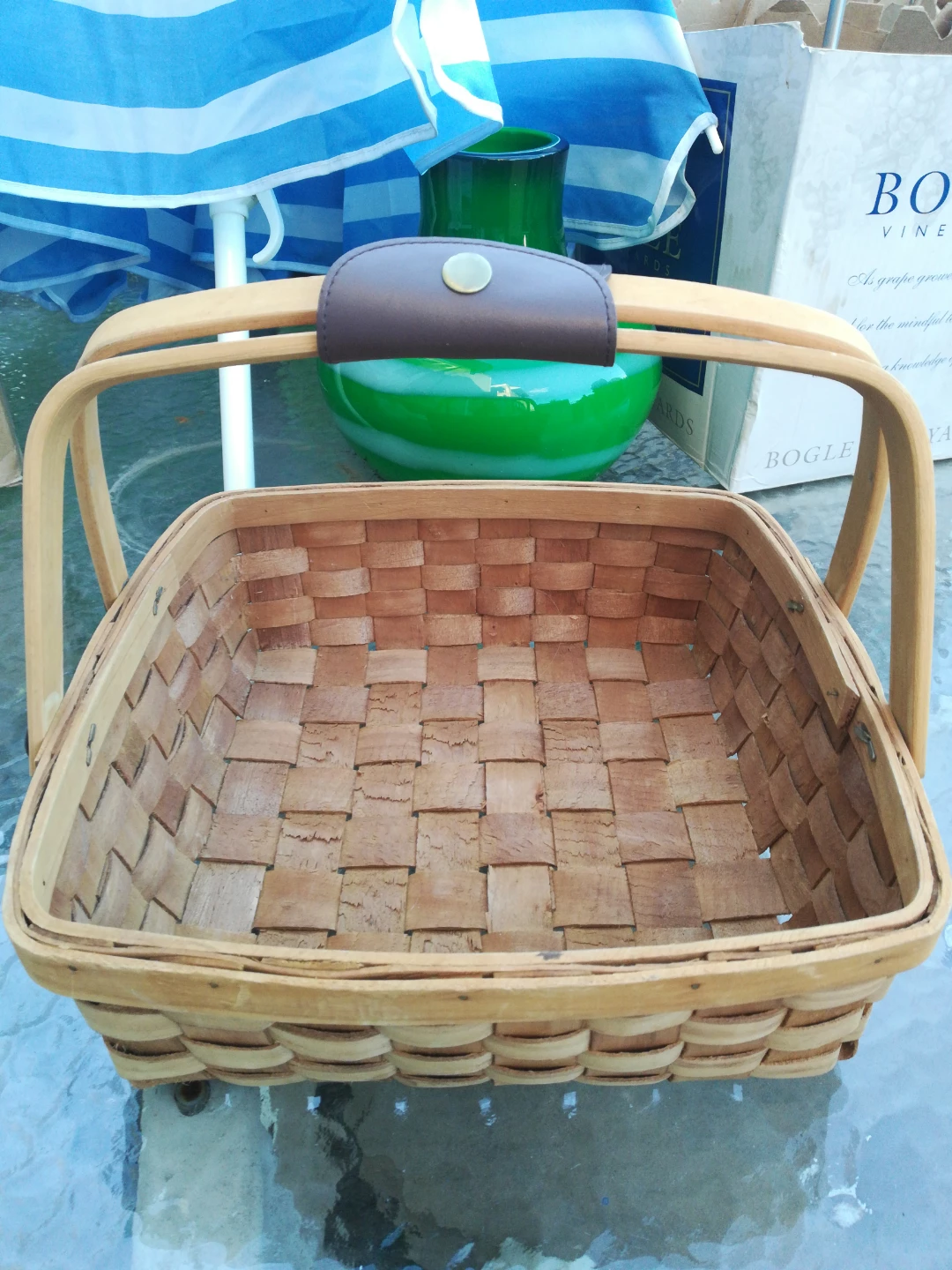 Woven Picnic Basket with Wooden Handles