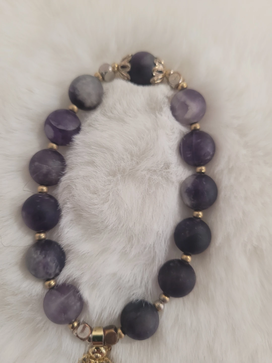 Purple Stone-Beaded Bracelet with Teddy Bear Charm - photo 3