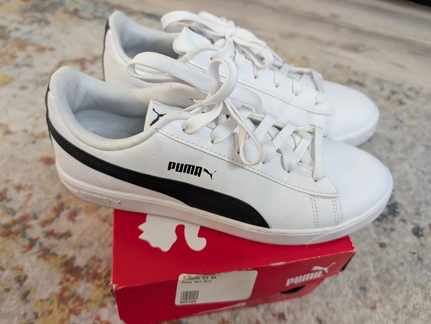 Puma Smashace Sneakers White & Black - Women's Size 8
