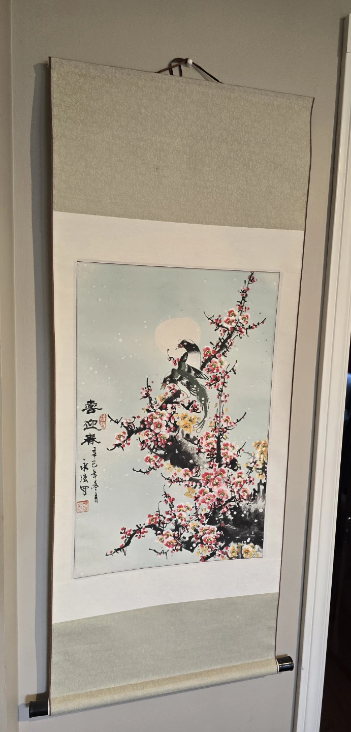 Japanese Scroll Painting with Birds and Blossoms - photo 2