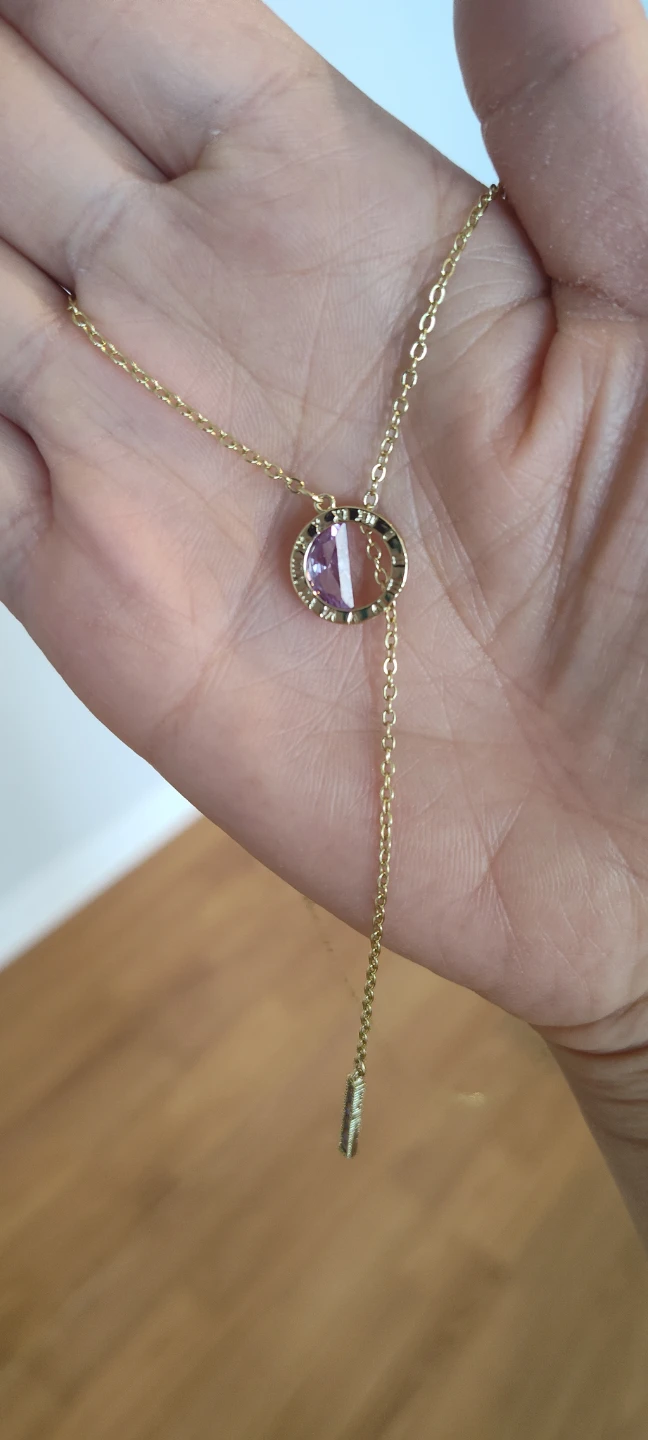 Gold Tone Necklace with Purple Pendant