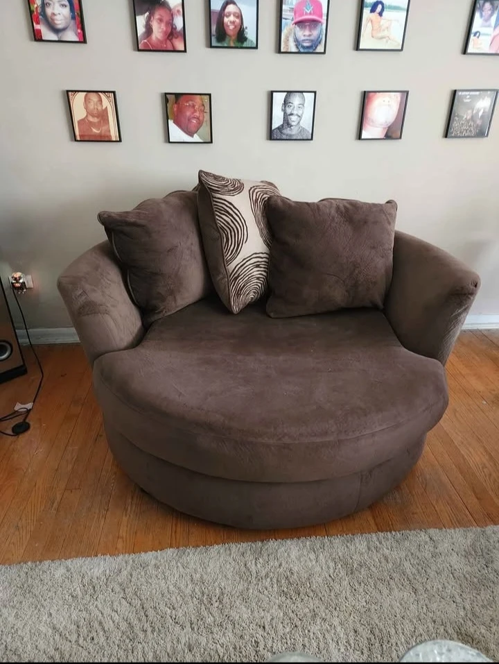 Brown Sectional With Swivel Chair - photo 2
