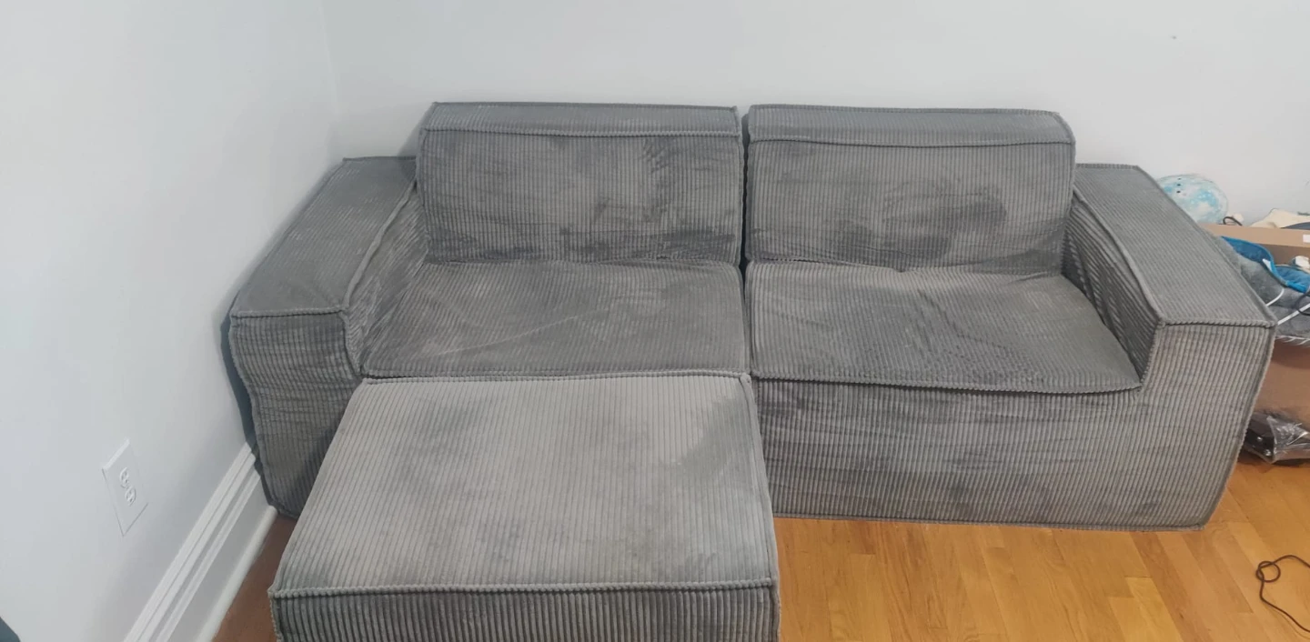 Amada 80" L Shaped Corduroy Sofa with Ottoman - Grey