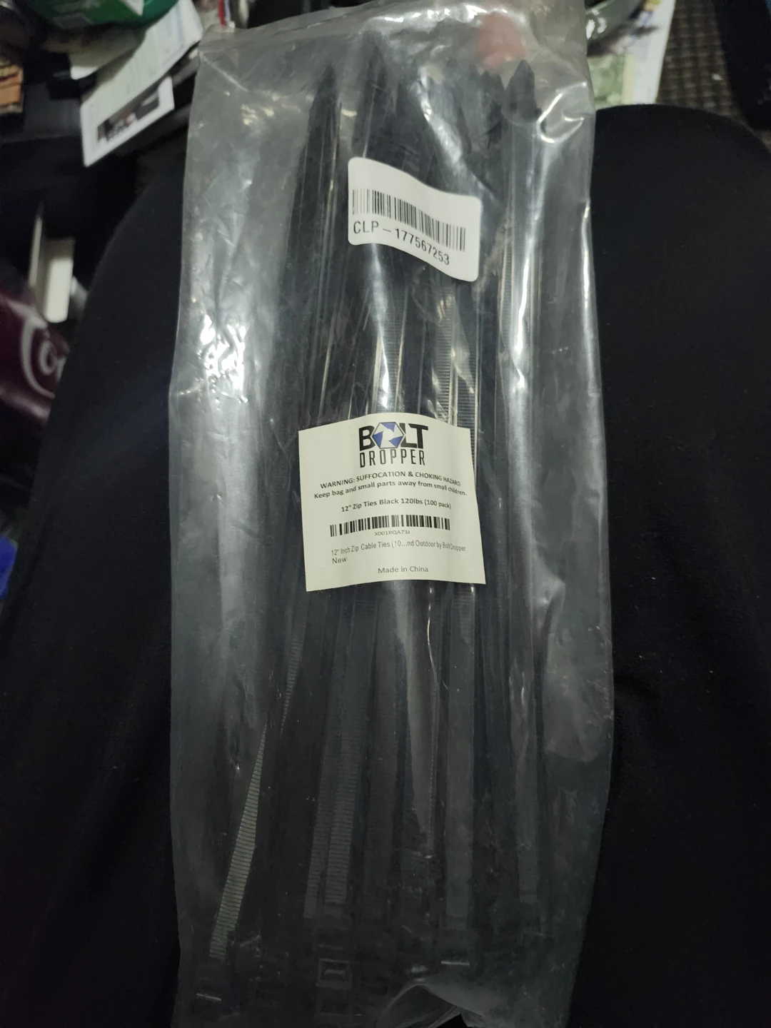Bolt Dropper 12" Zip Ties - Black, 120lbs (100 pack)