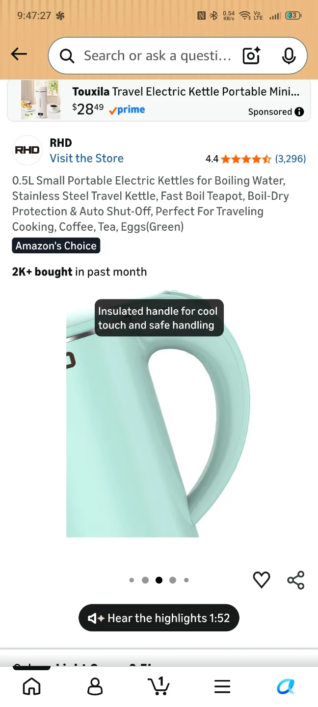 RHD 0.5L  Electric Kettle - Light Green (cash only) - photo 2