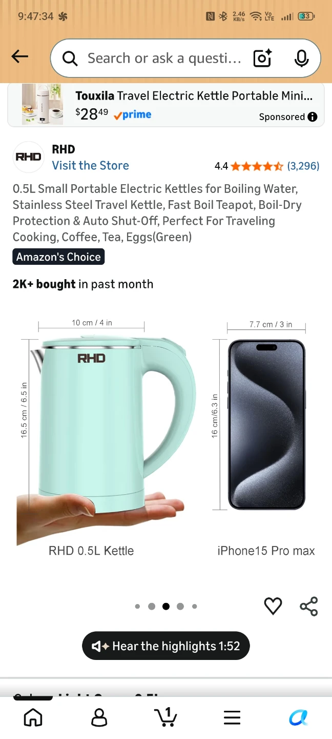 RHD 0.5L  Electric Kettle - Light Green (cash only) - photo 3