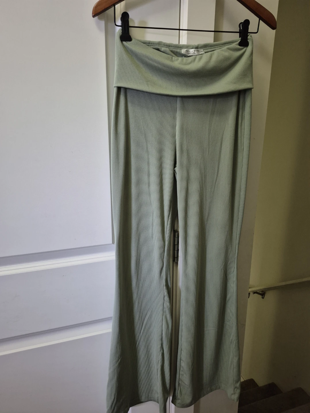Rose + Vine Ribbed Foldover Waist Flare Pants Size XS/S - photo 2