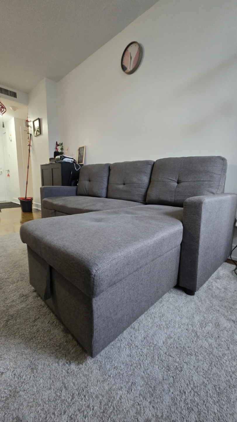 Gray L-Shape Sectional Sofa Bed + Hidden Storage - photo 2