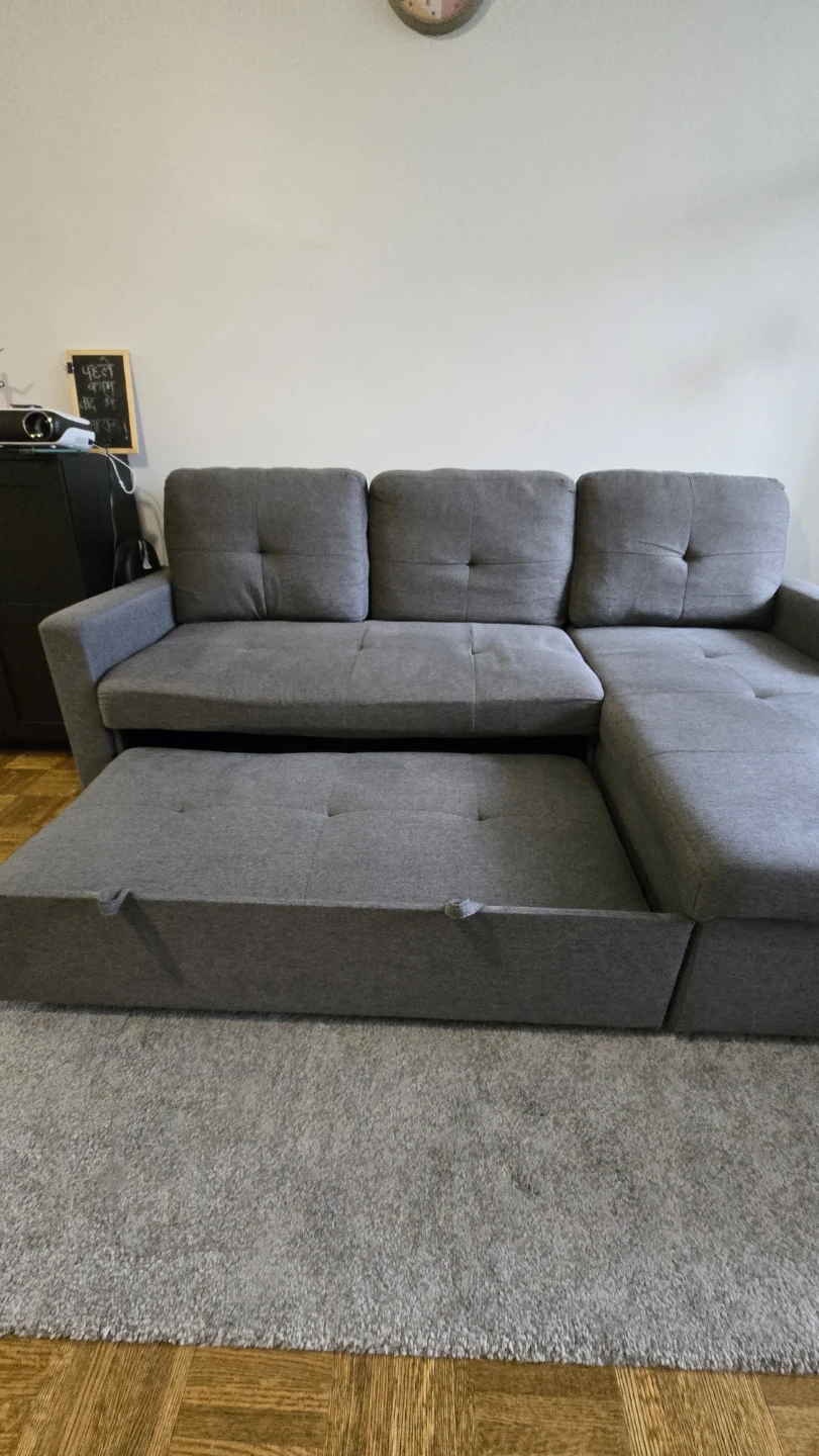 Gray L-Shape Sectional Sofa Bed + Hidden Storage - photo 5