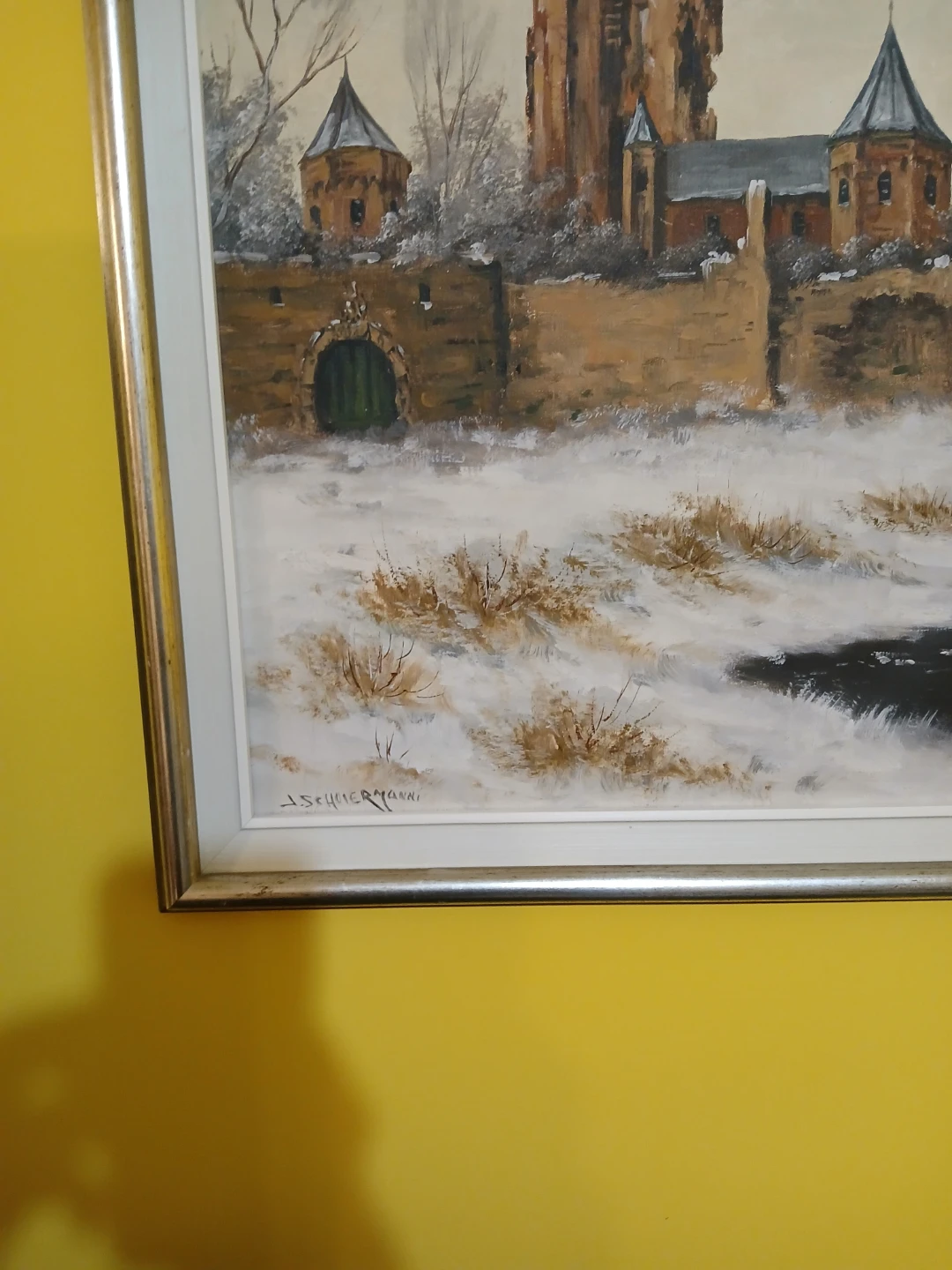 Vintage Winter Scene Oil Painting with Castle and Ice Skaters - photo 4