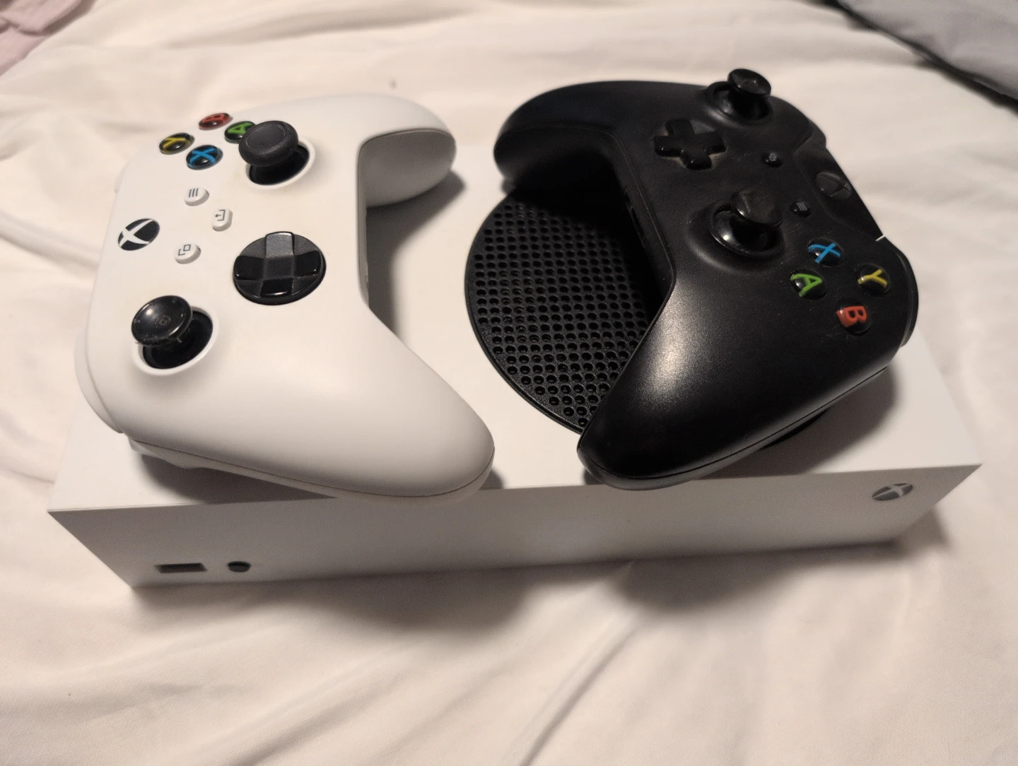 Xbox Series S Console with Two Controllers (White and Black)