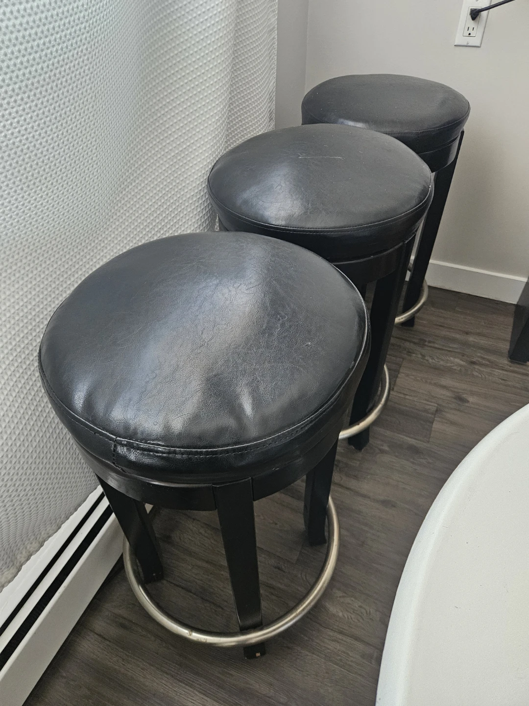 Set of 3 Black Faux Leather Bar Stools
