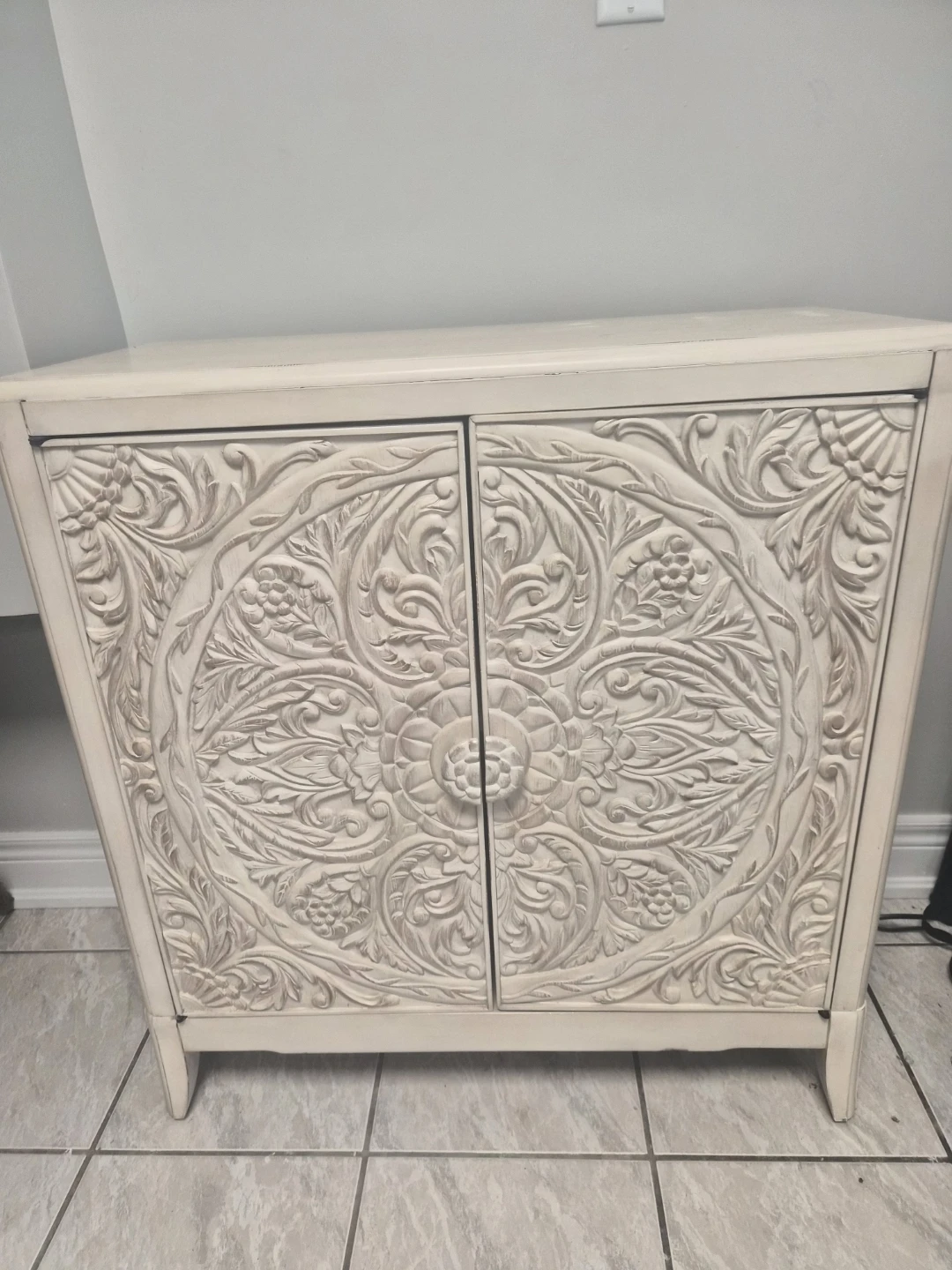 Carved Wood Accent Cabinet