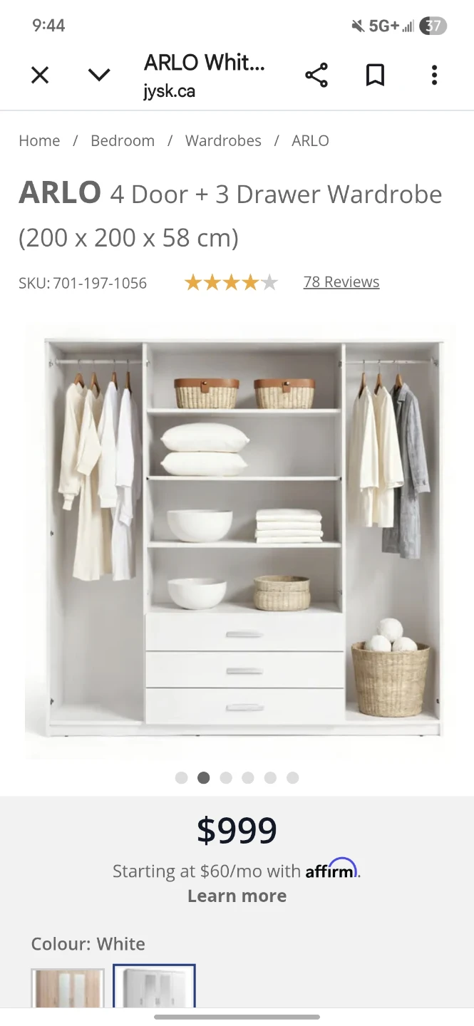 JYSK ARLO 4 Door Wardrobe with 3 Drawers