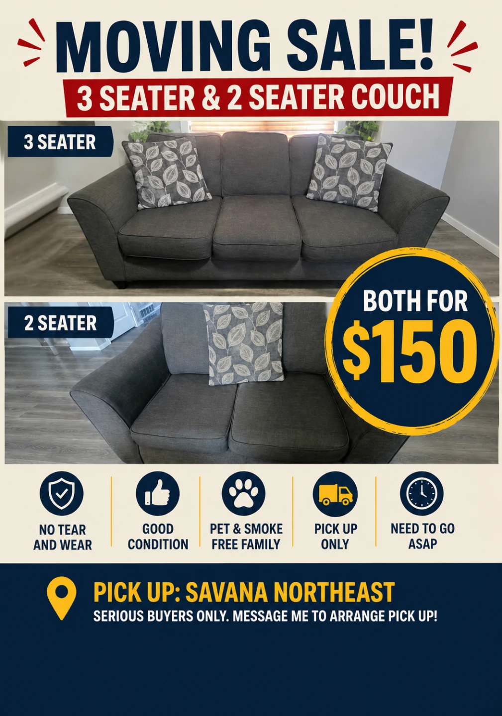 3 Seater & 2 Seater Dark Grey Couch Set