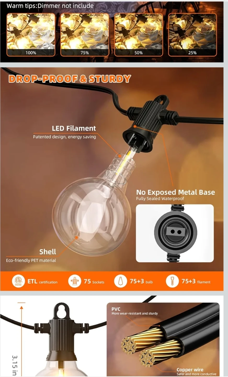 Kawaya Outdoor String Lights 150FT