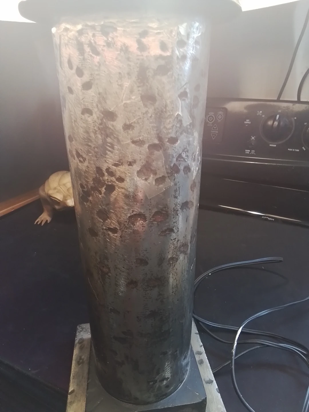 Brutalist/Industrial Chic Table Lamp mottled, pitted metallic - photo 3