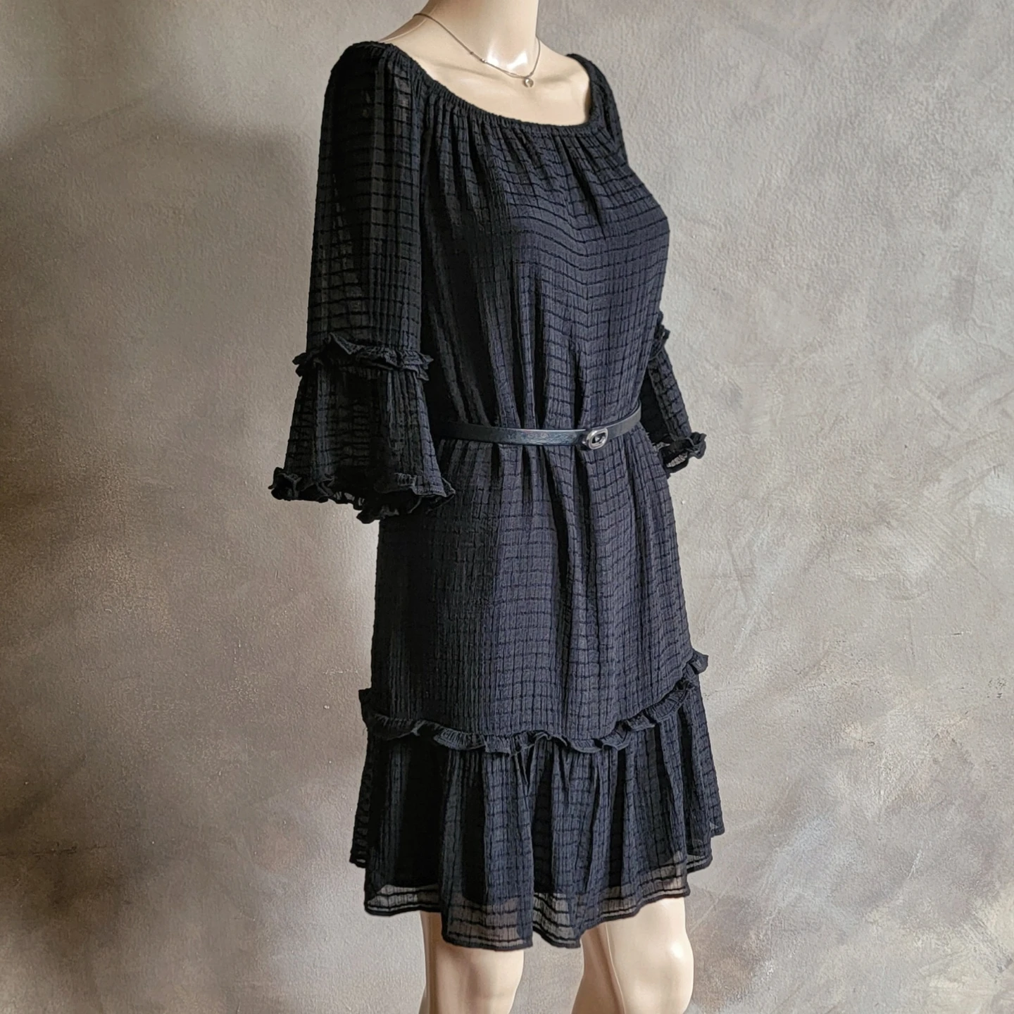 Black Off-the-Shoulder Ruffle Dress with Belt - photo 4