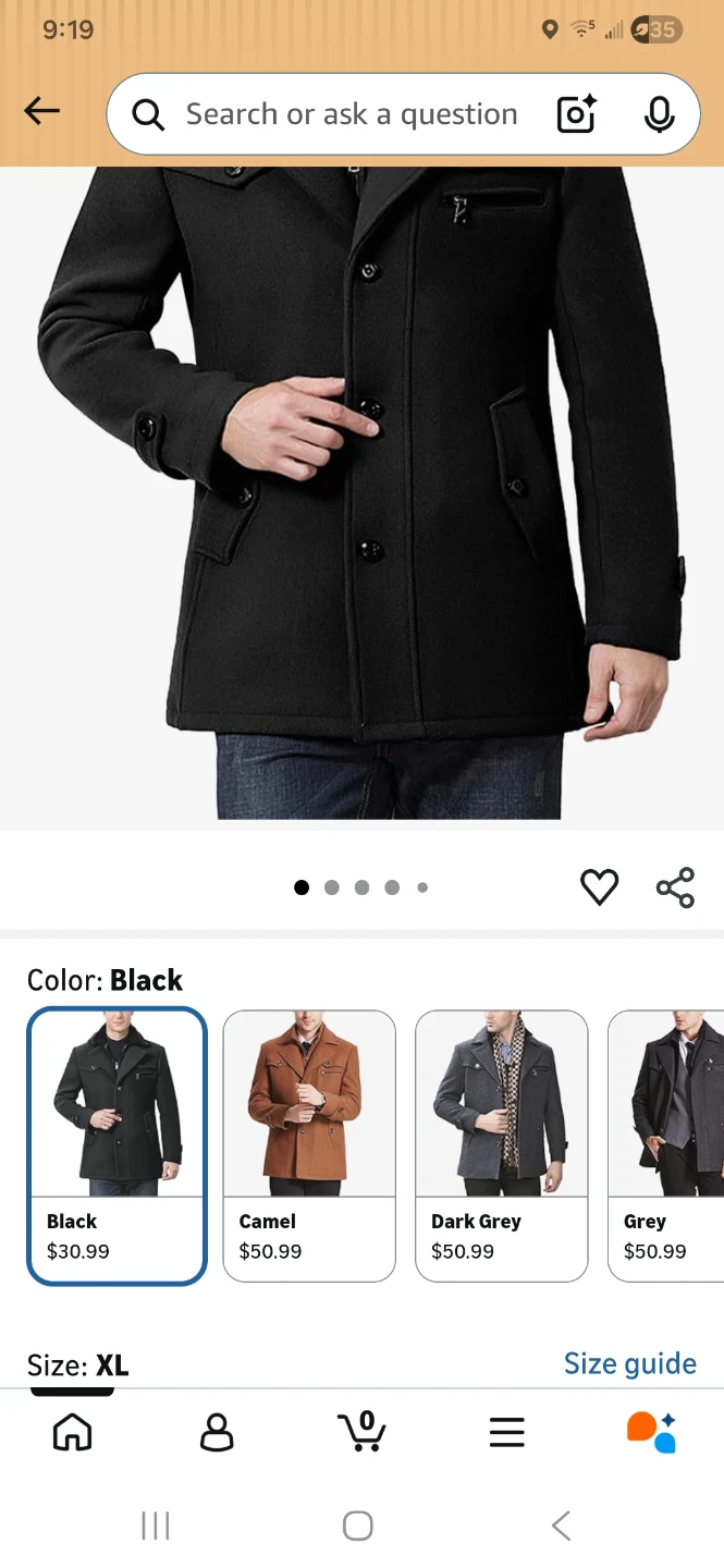 SOMTHRON Men's Wool Blend Trench Coat XL Black
