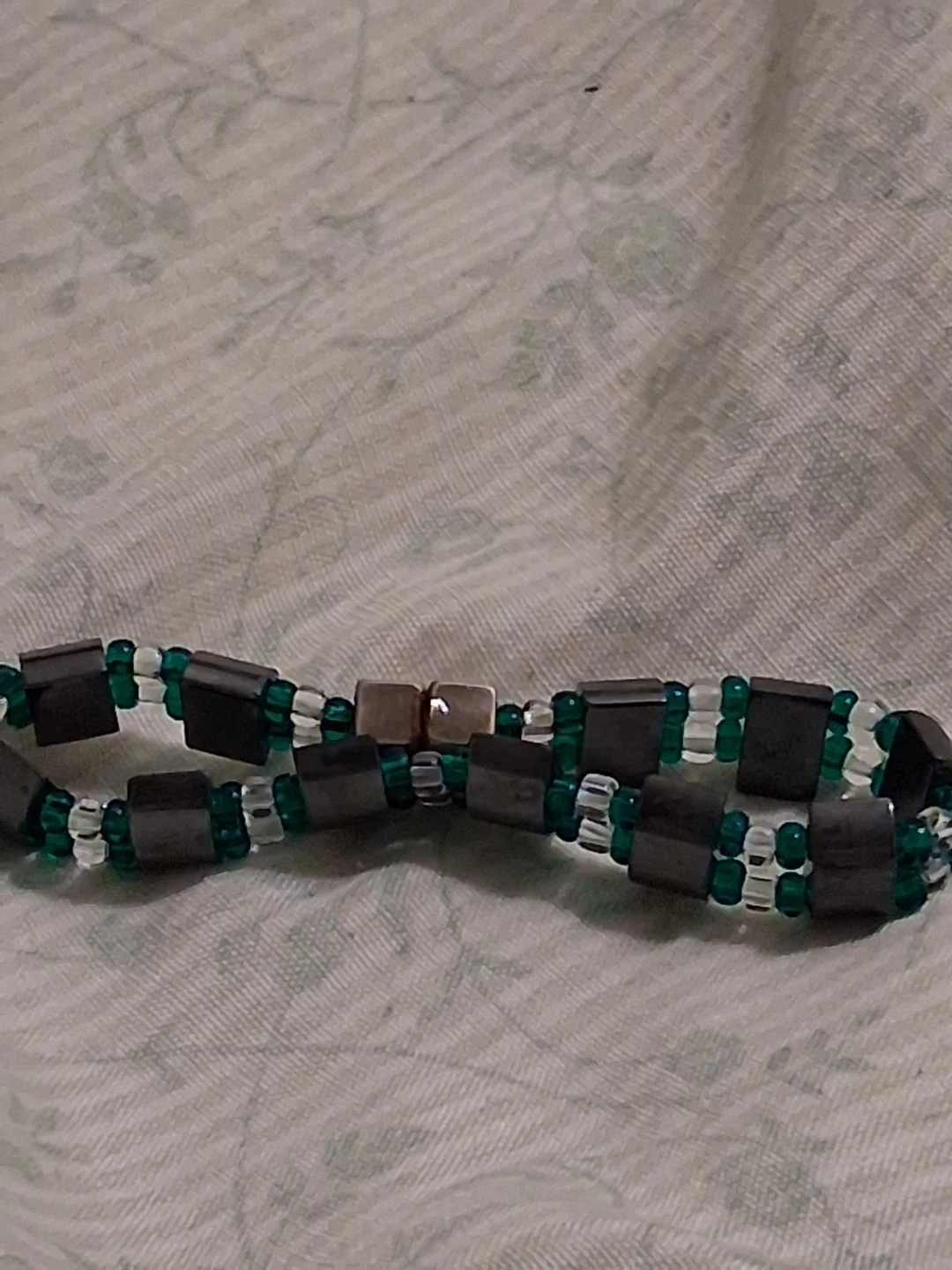 Hematite Bead Bracelet with Green and Clear Accents - photo 2