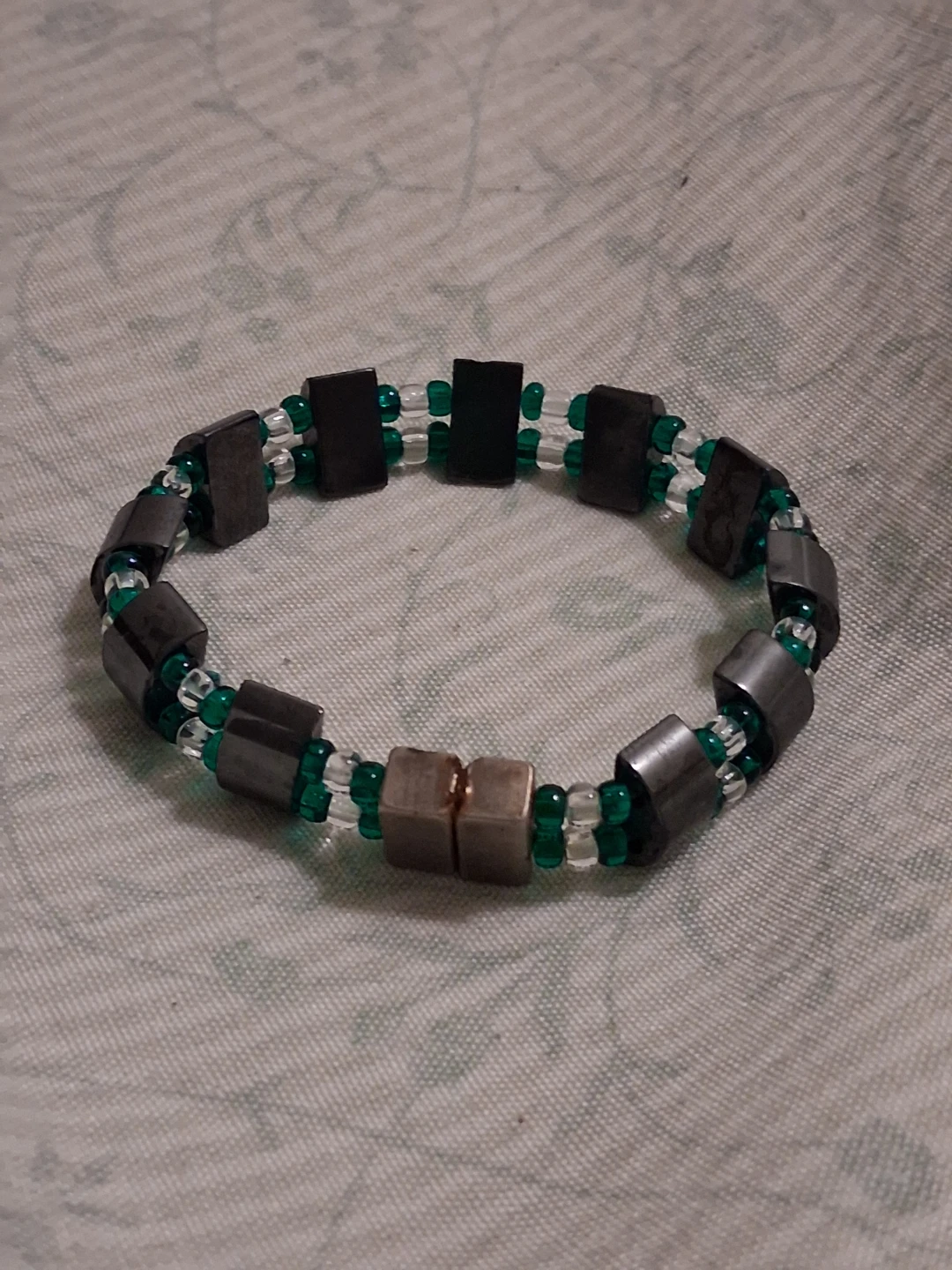 Hematite Bead Bracelet with Green and Clear Accents - photo 3