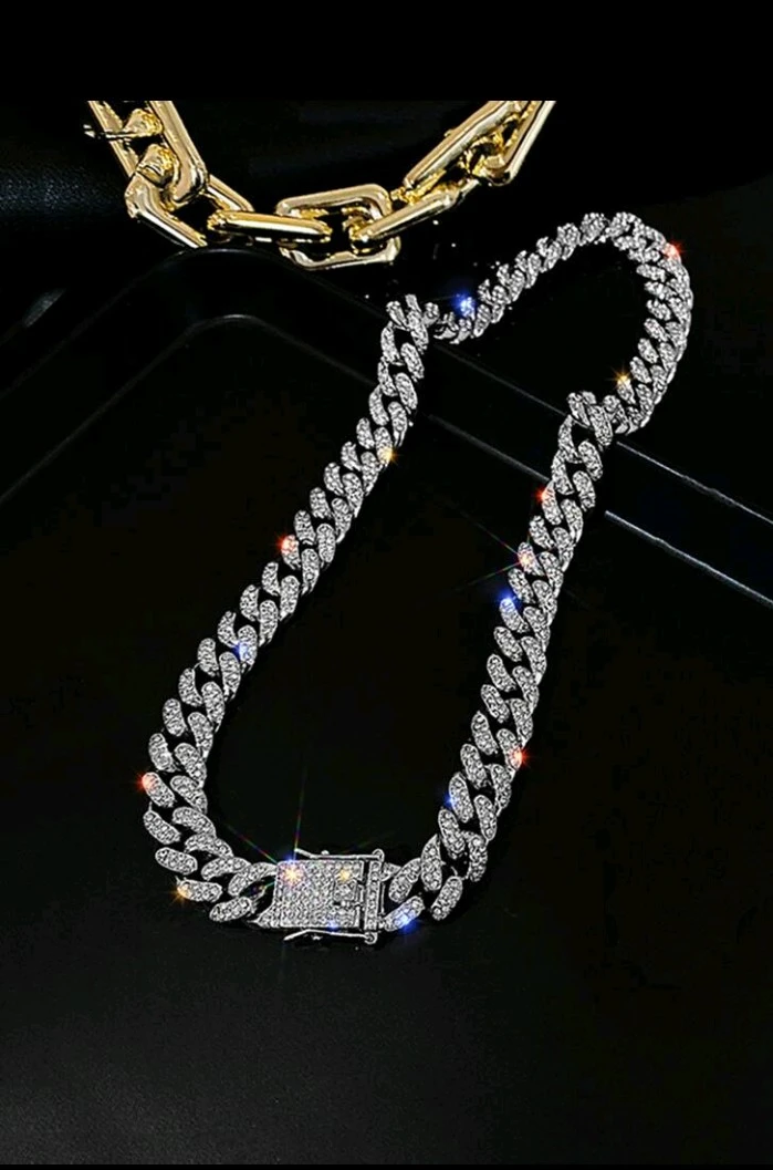 Cuban Link Chain Necklace with Rhinestones - photo 3