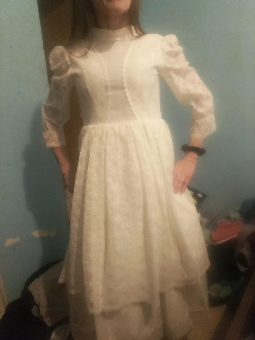 1970s White Lace Maxi Dress