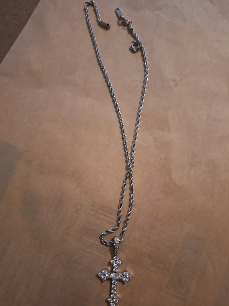 Silver Rope Chain Necklace with Cross Pendant