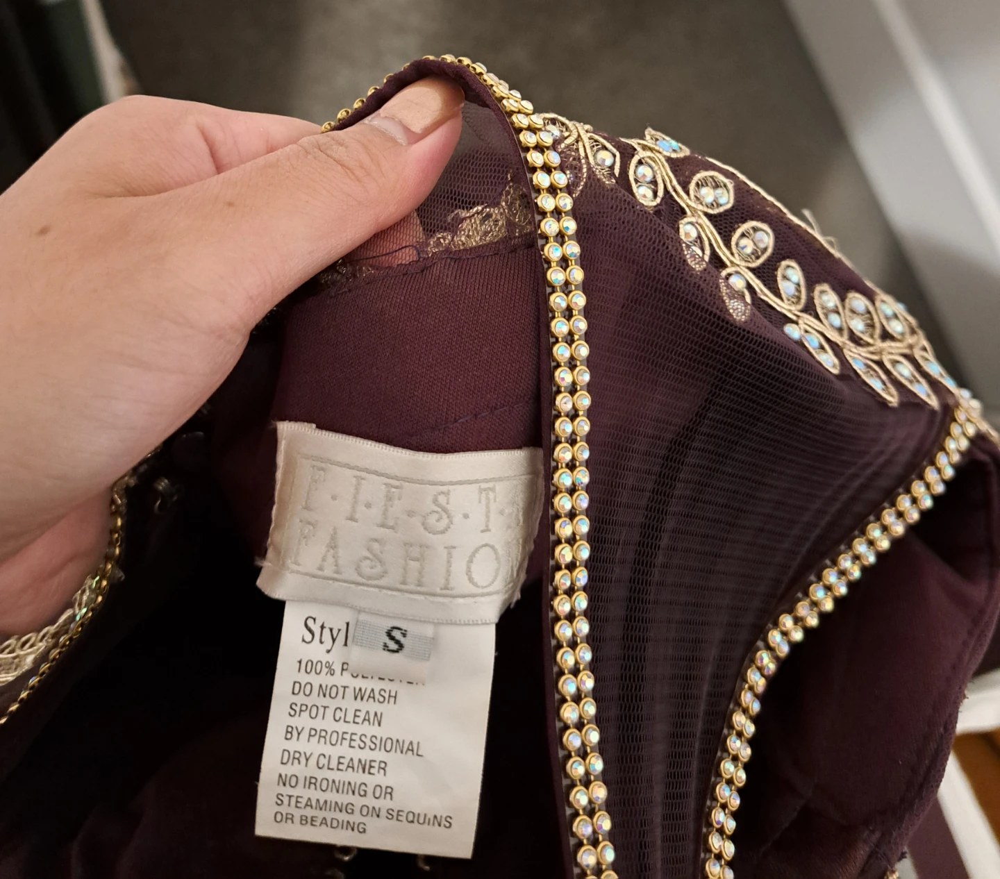 Fiesta Fashion Burgundy Gold Embellished Halter Dress Size S - photo 4