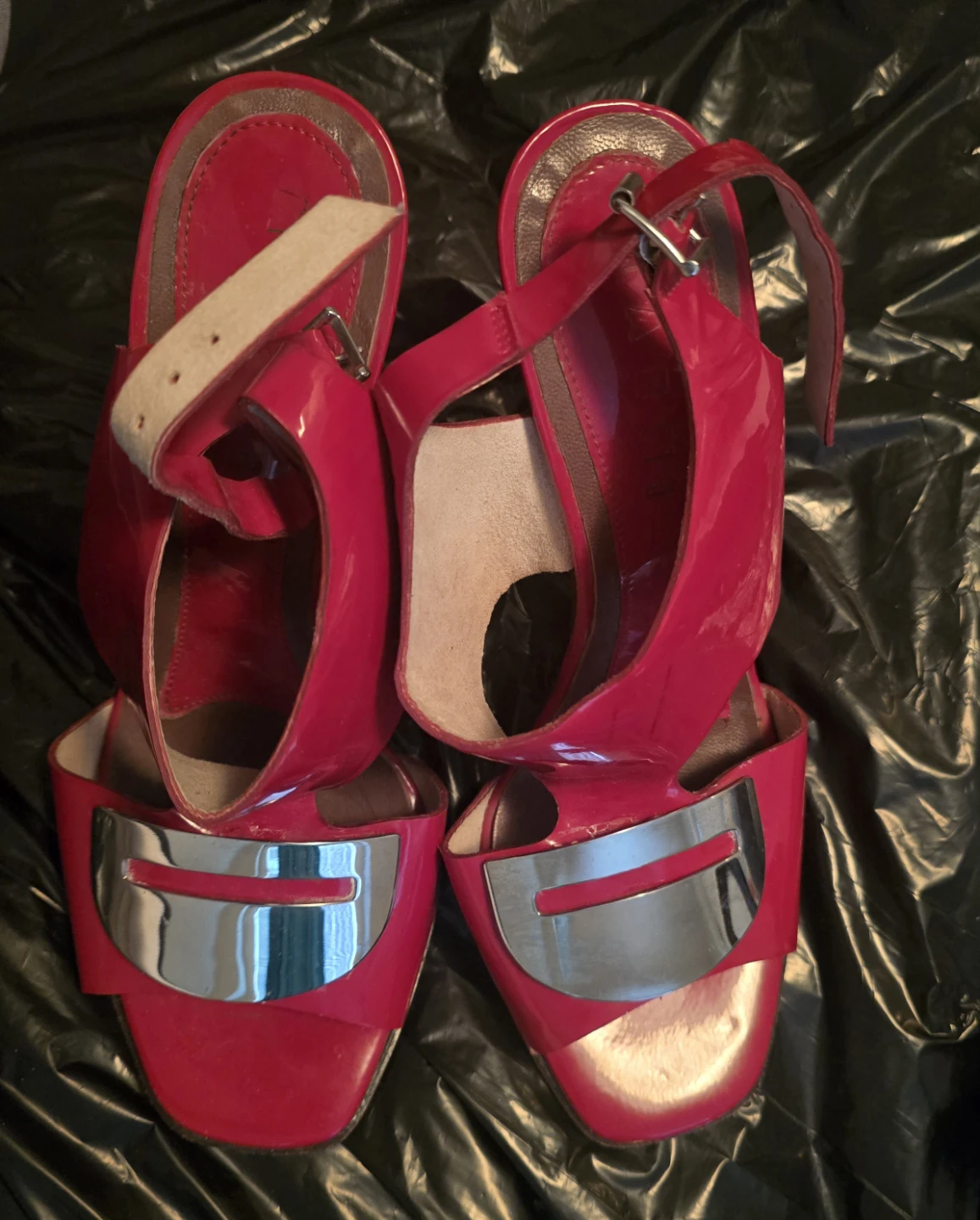 Marni Red Patent Leather Heels with Silver Buckle