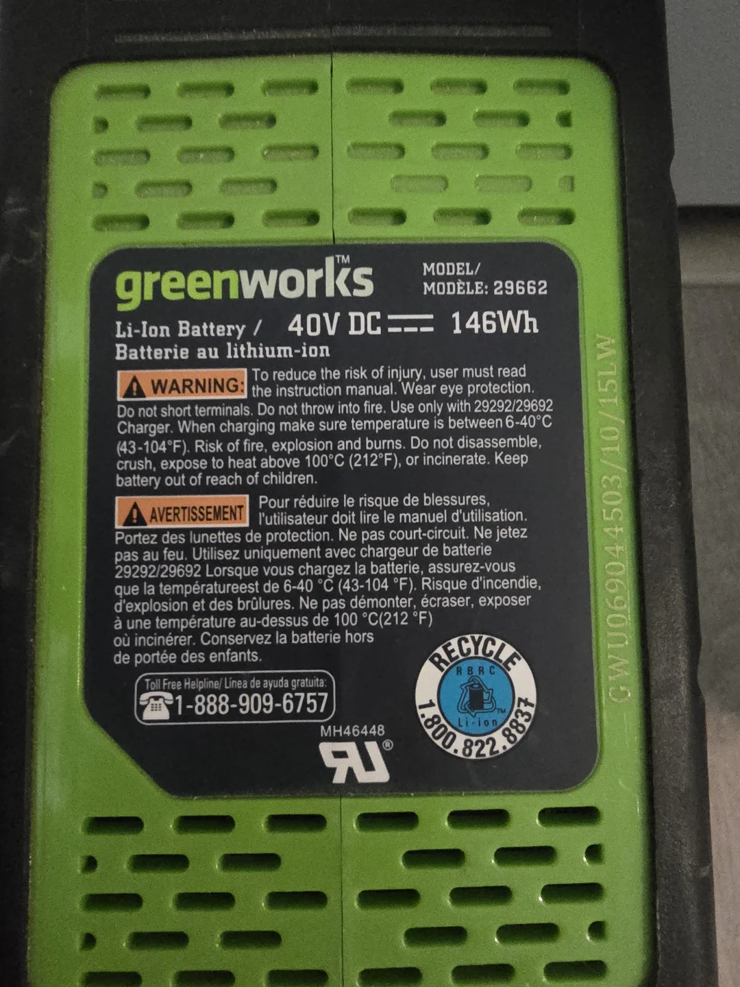 Genuine OEM Greenworks 40V Battery & Charger - photo 4