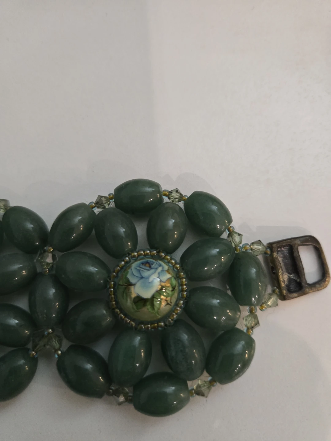 Vintage Green Beaded Bracelet with Floral Medallions - photo 2