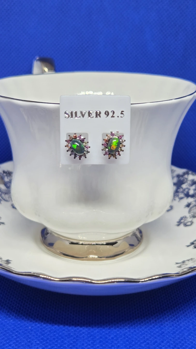 Black Opal Earrings with Multicolored Sapphires