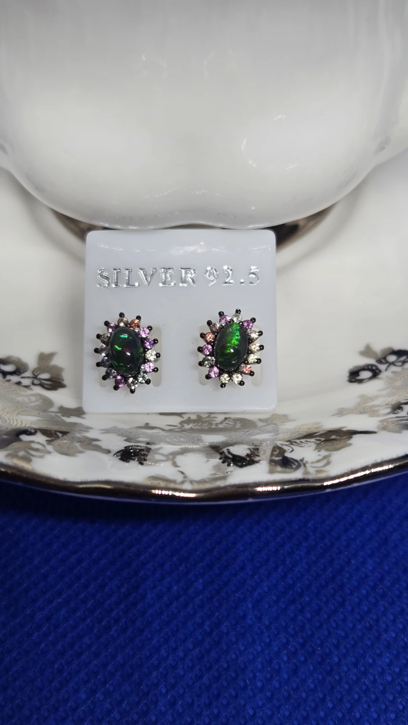 Black Opal Earrings with Multicolored Sapphires - photo 2