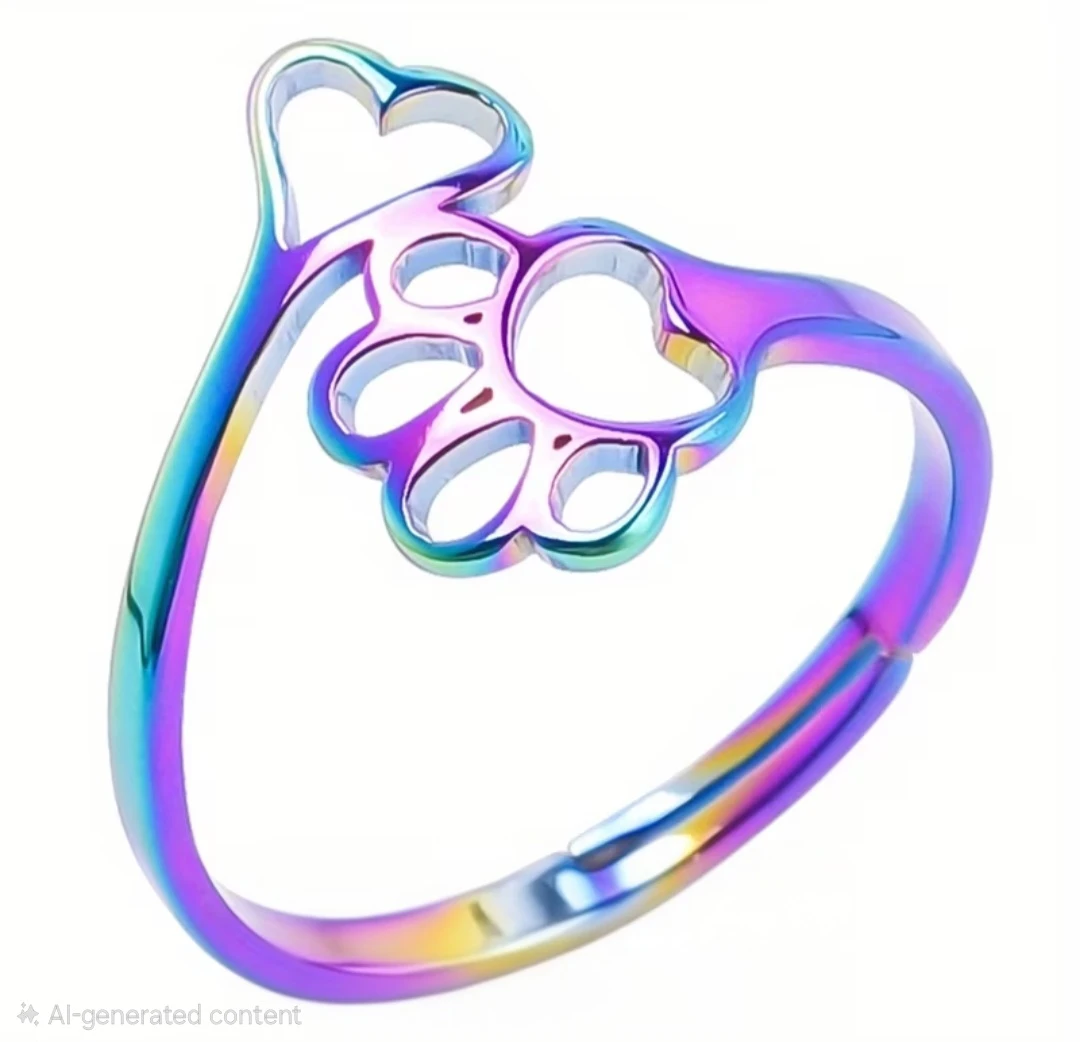 New Multi Color Pet Paw and Heart Ring