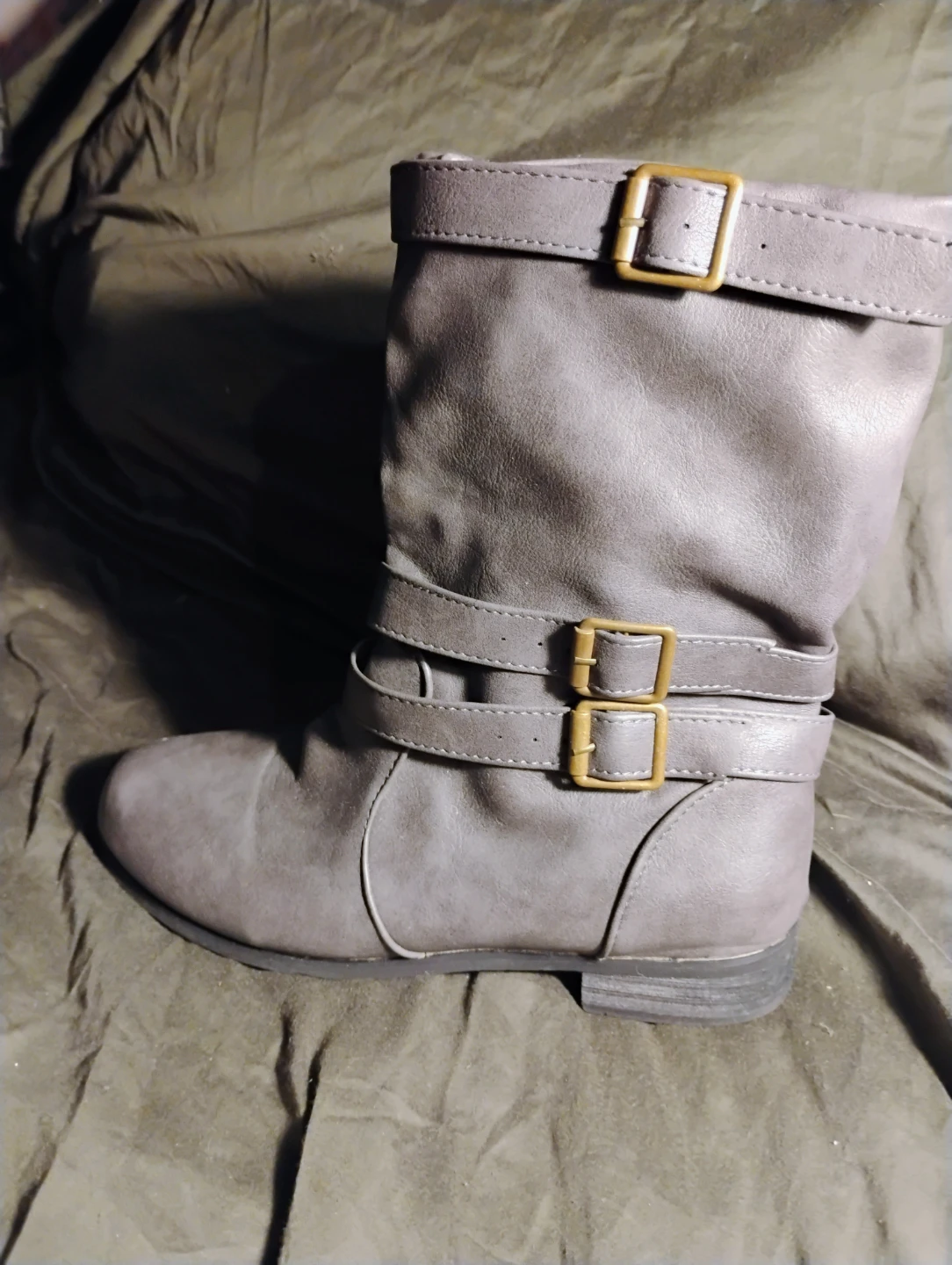 Women's Grey Buckle Boots