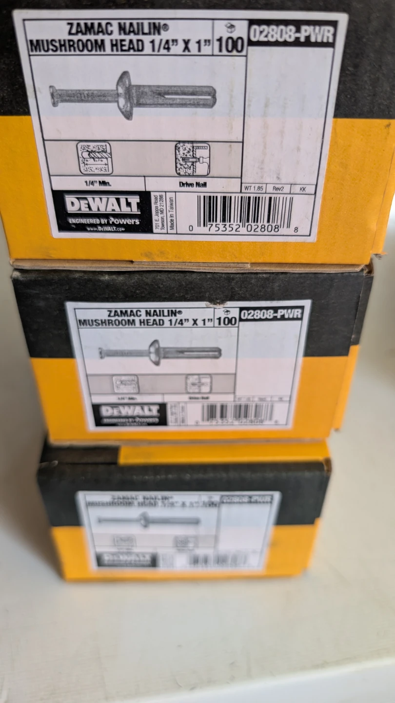 DEWALT Zamac Nailin Mushroom Head Drive Nails 1/4" X 1" (100 ct)
