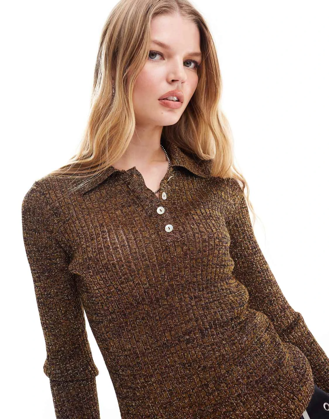 FREE WITH PURCHASE – Mango Brown Long Sleeve Knitted Polo
