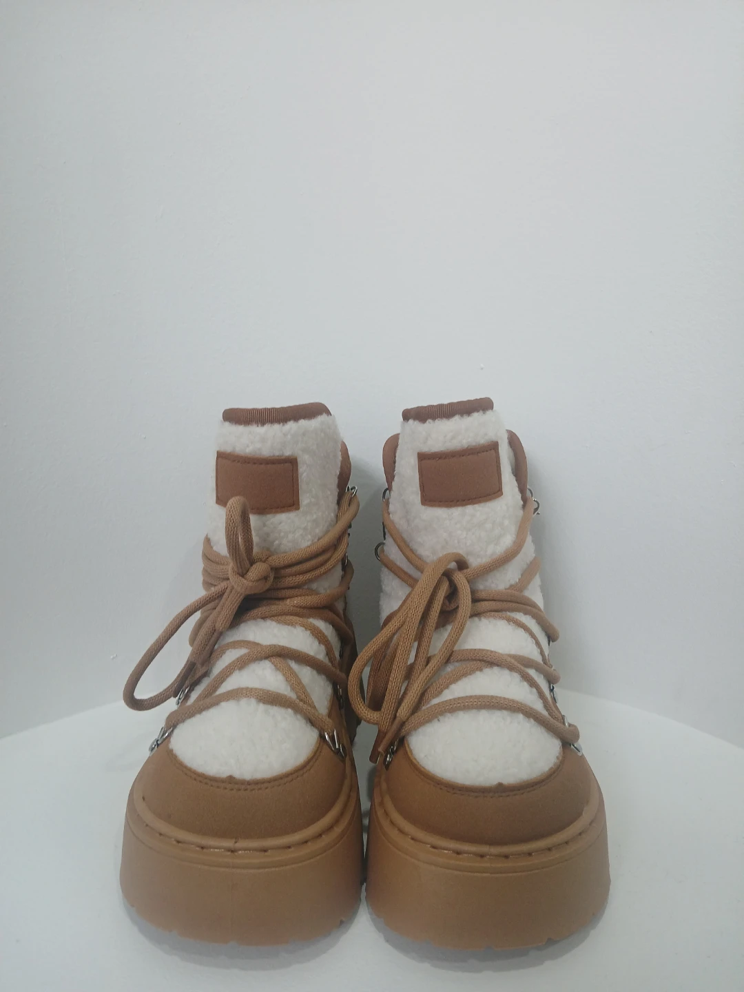 Women's Brown Sherpa Lined Platform Boots with Chain Accent
